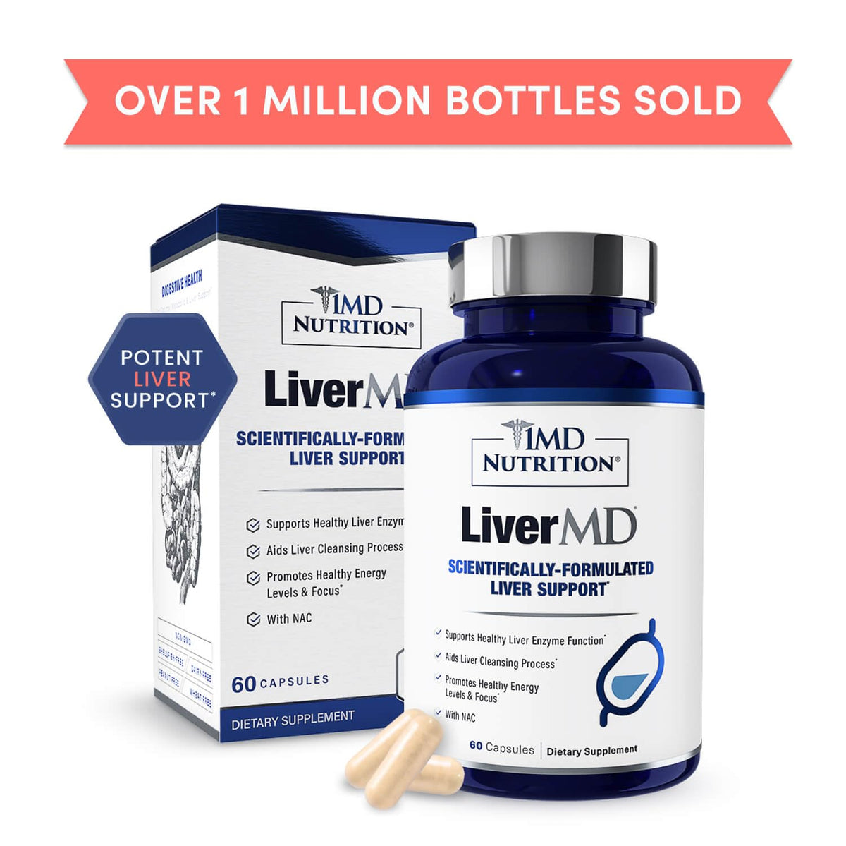 1MD Nutrition LiverMD - Liver Support Supplement with Siliphos Silybin & NAC | 60 Capsules - Calm Era
