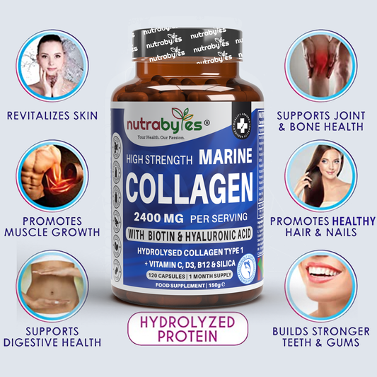 High Strength Marine Collagen Capsules 2400mg | with Vitamin C, Hyaluronic Acid & Biotin | 120 Capsules