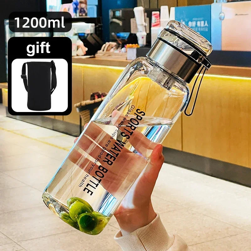 Botella de agua de vidrio de gran capacidad de 2 l: perfecta para deportes y viajes