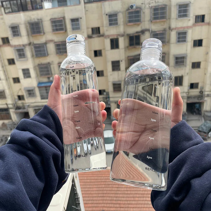 Botella de agua de vidrio con marcador de tiempo - Gran capacidad 300-1000 ml