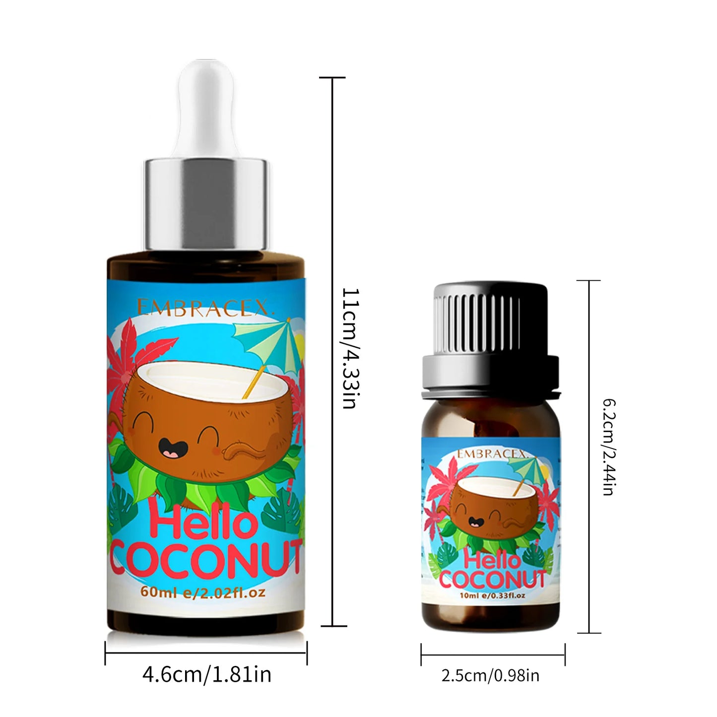 Aceite esencial de coco - Aceite de masaje de 10 ml y 60 ml para viajes y cuidado de la piel