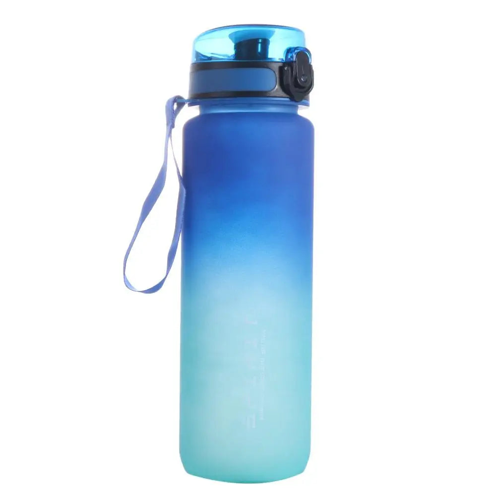 Botella deportiva de 1 litro, color degradado, portátil y a prueba de fugas.