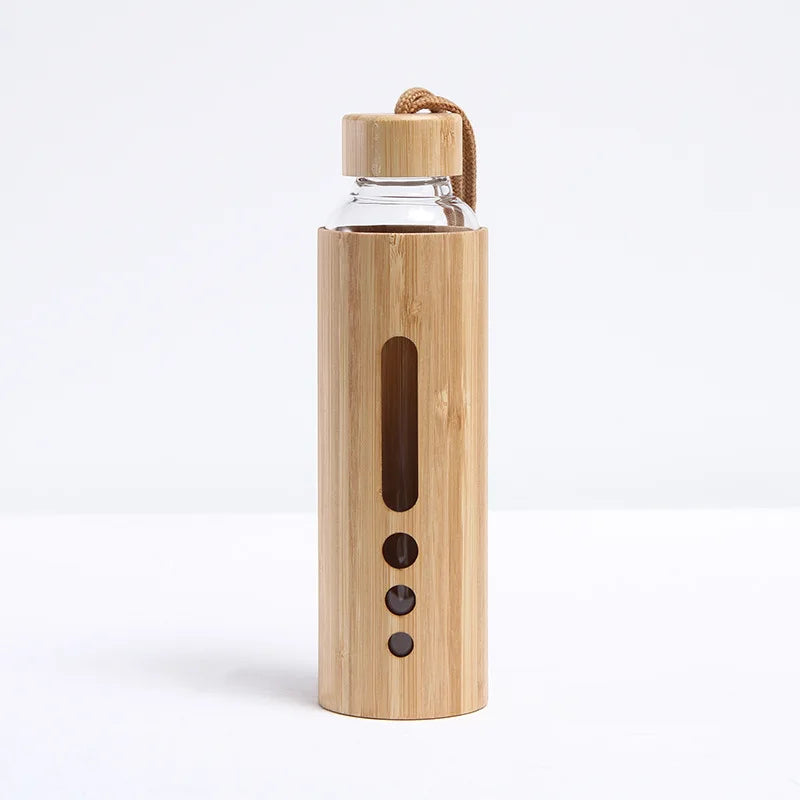 Botella de agua de vidrio de 500 ml con funda de bambú - Artículos ecológicos