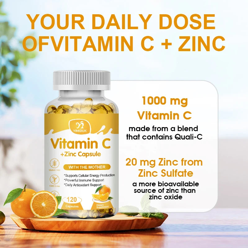 Vitamin C and zinc supplement bottle - daily capsules