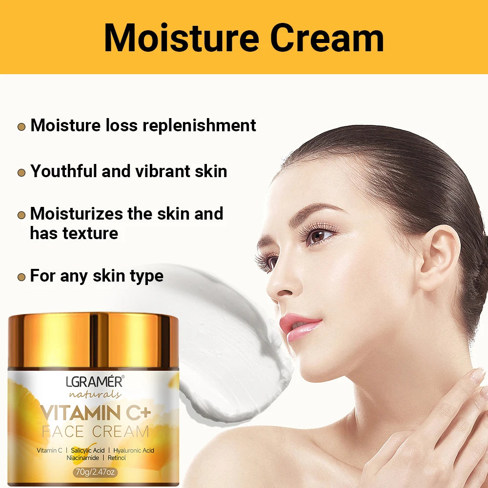 Crema facial con vitamina C, retinol y ácido hialurónico - 70 g (paquete de 3)