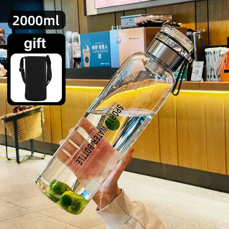 Botella de agua de vidrio de gran capacidad de 2 l: perfecta para deportes y viajes
