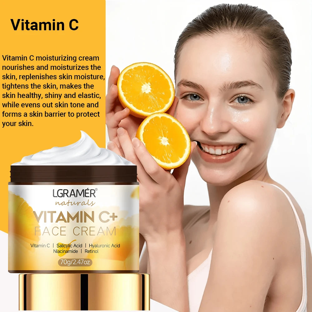 Crema facial con vitamina C, retinol y ácido hialurónico - 70 g (paquete de 3)