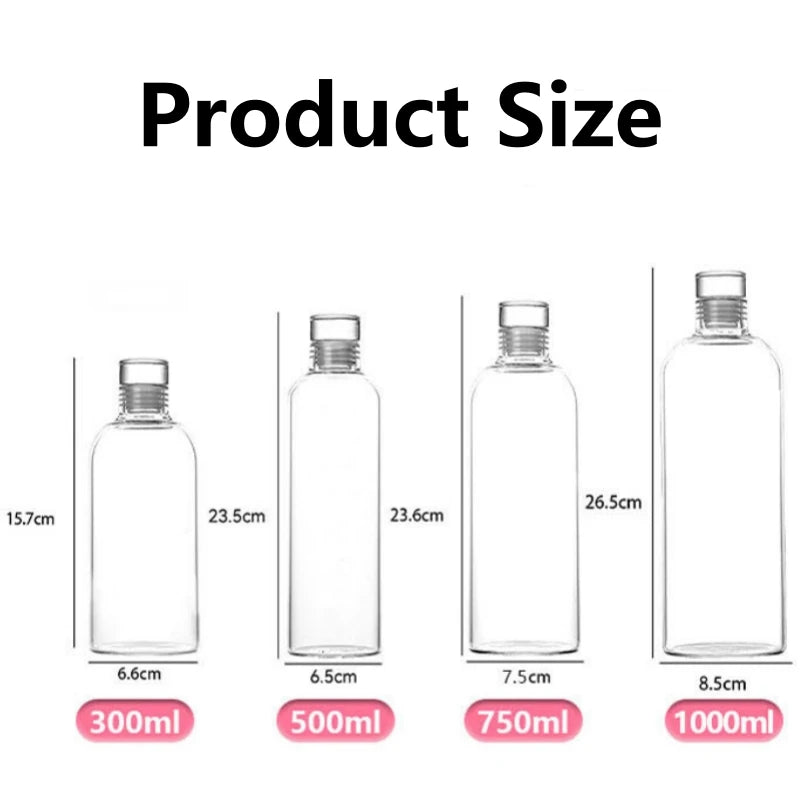 Botella de agua de vidrio con marcador de tiempo - Gran capacidad 300-1000 ml