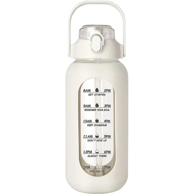 Botella de agua de vidrio de 1000 ml con pajita y funda de silicona - Botella deportiva
