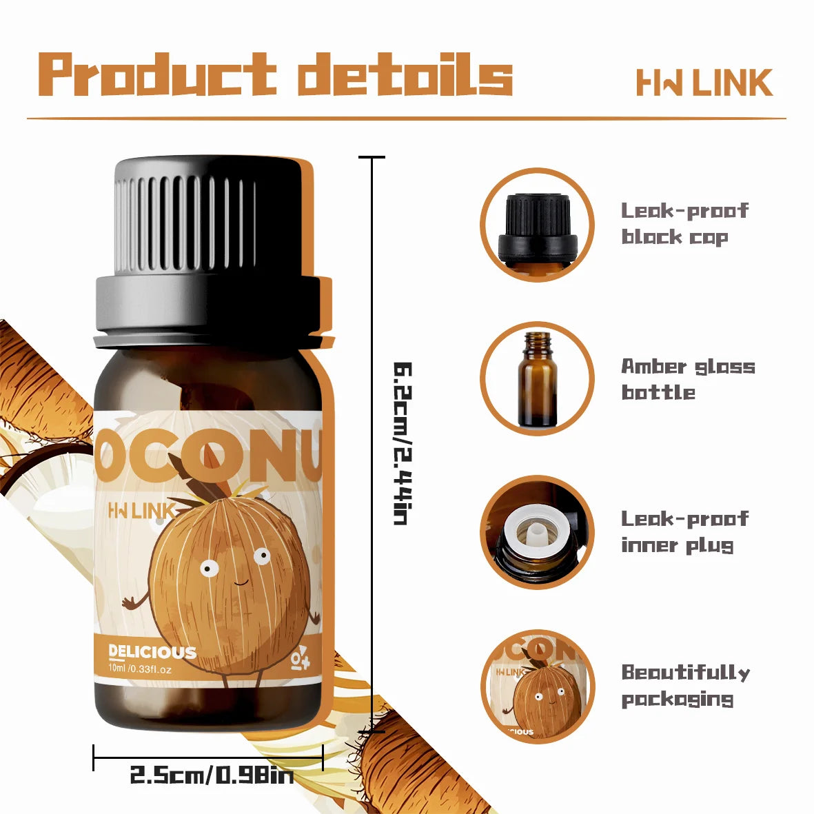 Aceite esencial de coco 10 ml - Perfume natural de coco y aceite de masaje