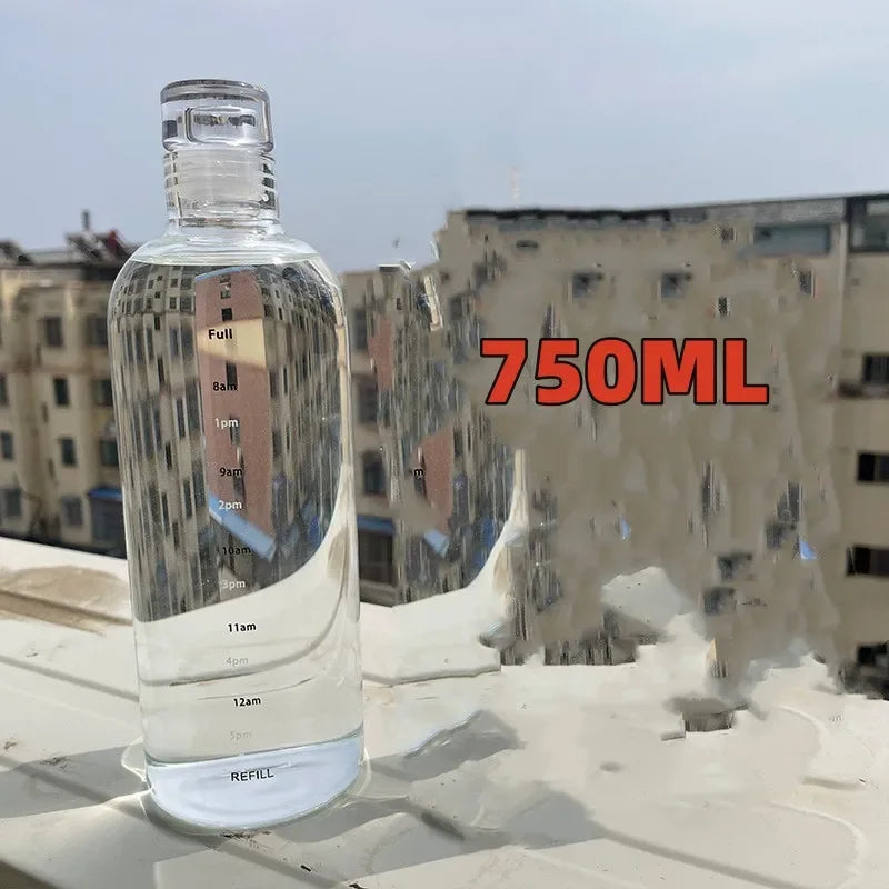 Botella de agua de vidrio con marcador de tiempo - Gran capacidad 300-1000 ml