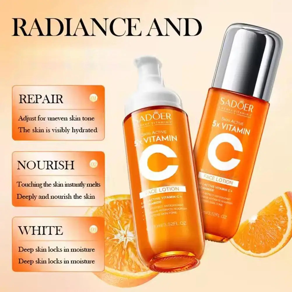 Set de cuidado de la piel con vitamina C (5 unidades): limpiador, loción, contorno de ojos y sérum facial.