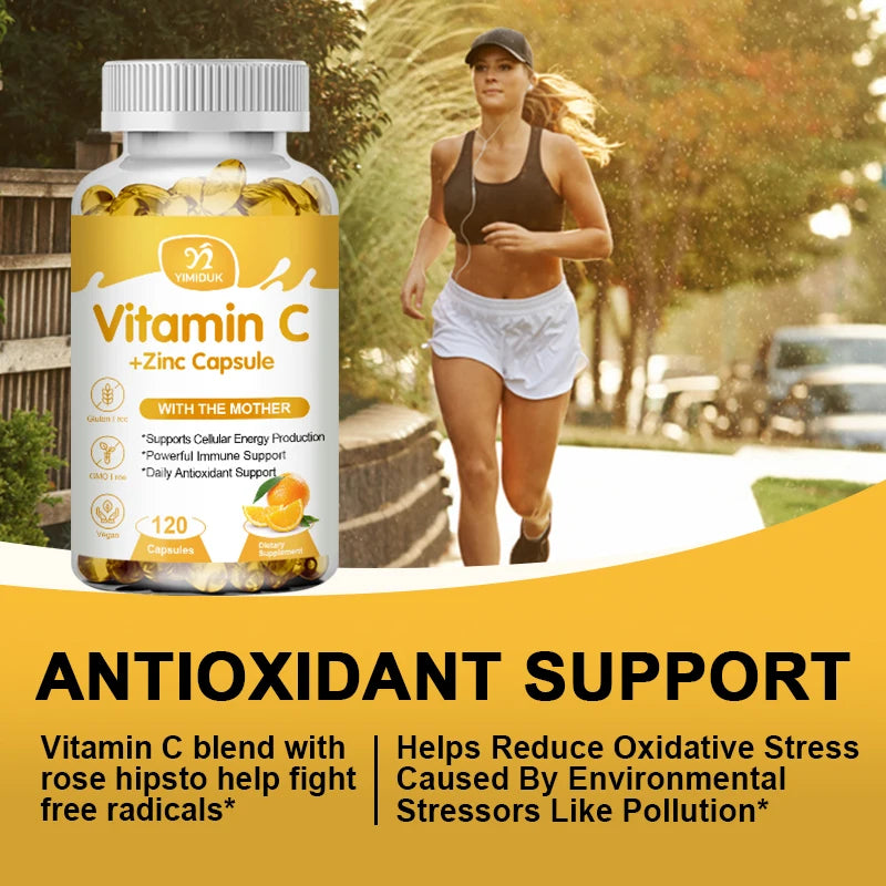 Vitamin C zinc supplement container - vitamin mineral capsules