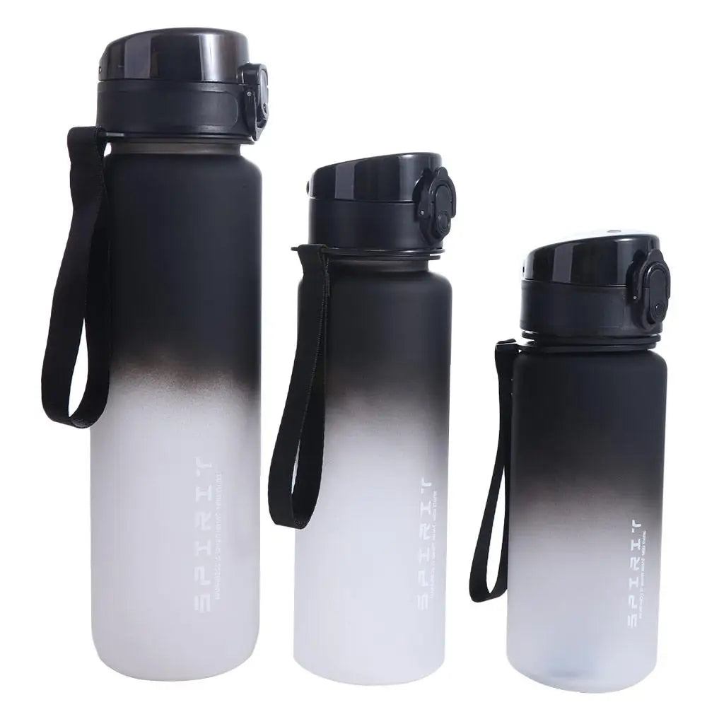 Botella deportiva de 1 litro, color degradado, portátil y a prueba de fugas.