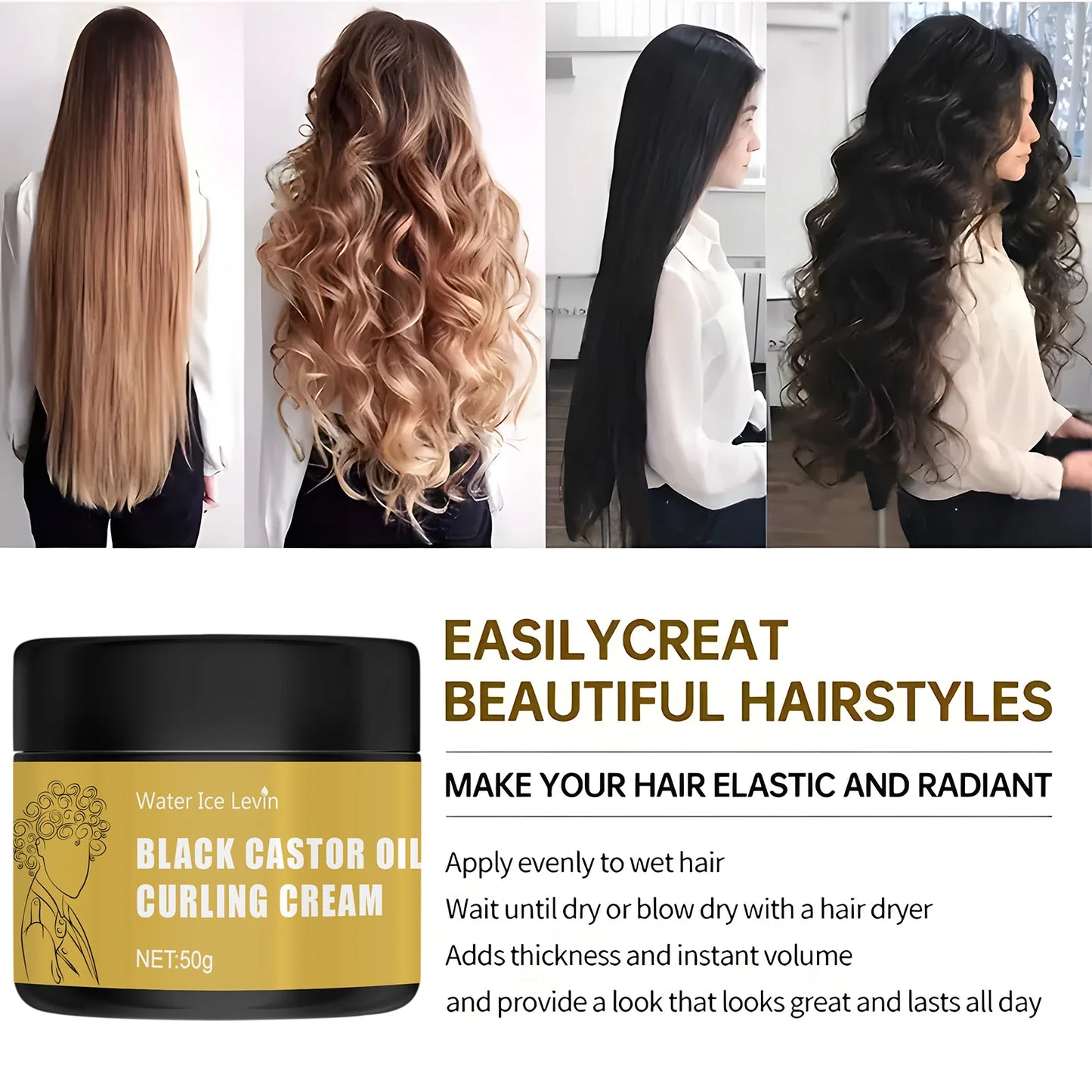 Aceite de ricino negro para cabello rizado - Cuidado capilar para hombres y mujeres