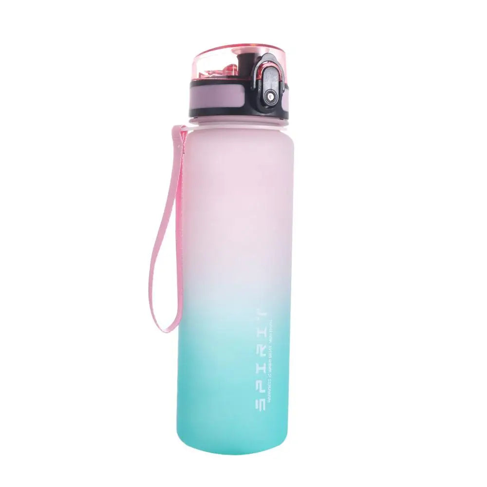 Botella deportiva de 1 litro, color degradado, portátil y a prueba de fugas.