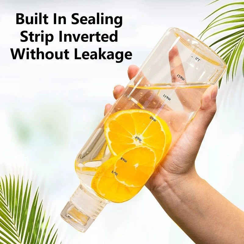 Botella de agua de vidrio con marcador de tiempo - Gran capacidad 300-1000 ml