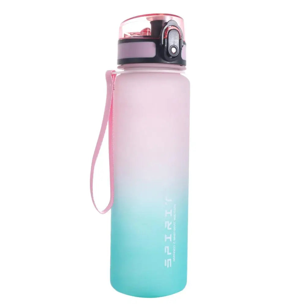 Botella deportiva de 1 litro, color degradado, portátil y a prueba de fugas.