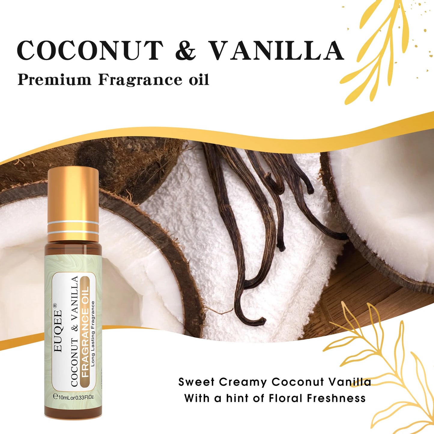 Aceite aromático roll-on de coco y vainilla (10 ml) - EUQEE