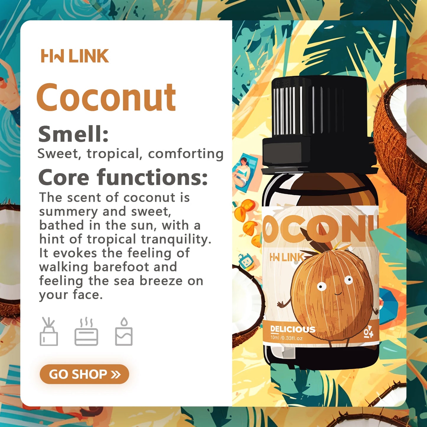 Aceite esencial de coco 10 ml - Perfume natural de coco y aceite de masaje
