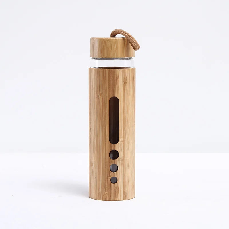 Botella de agua de vidrio de 500 ml con funda de bambú - Artículos ecológicos