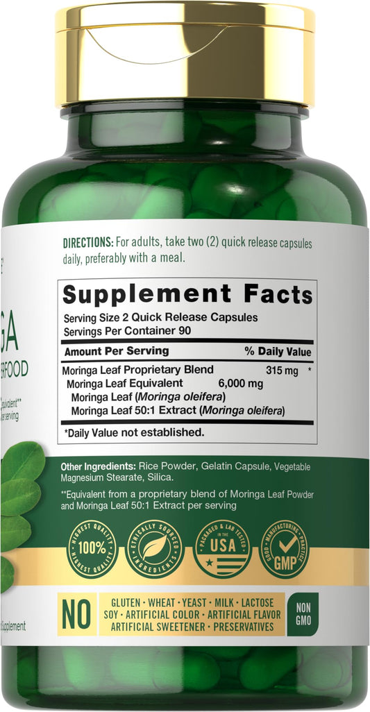Carlyle Moringa Oleifera Capsules 6000mg | 180ct Pack of 2 | Non-GMO