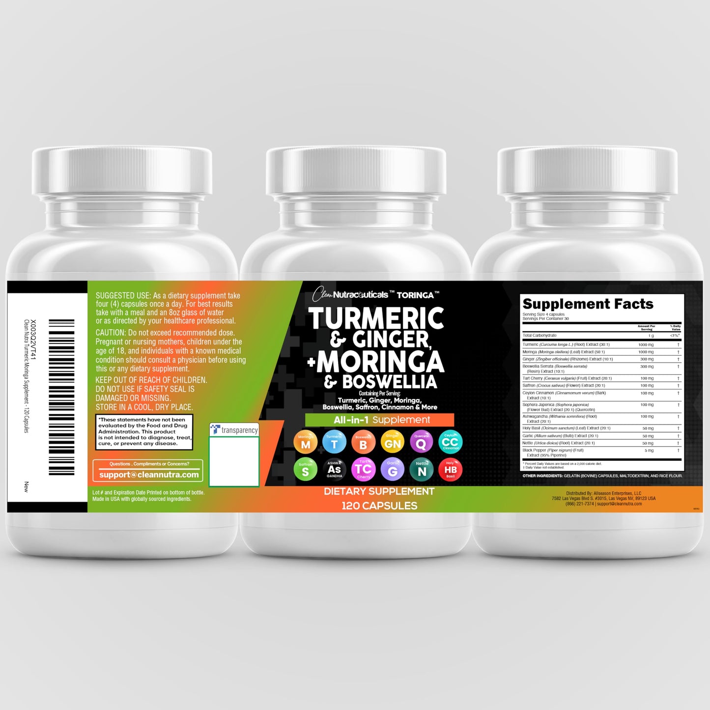 Clean Nutra Turmeric Moringa Supplement with Ginger, Boswellia & Saffron