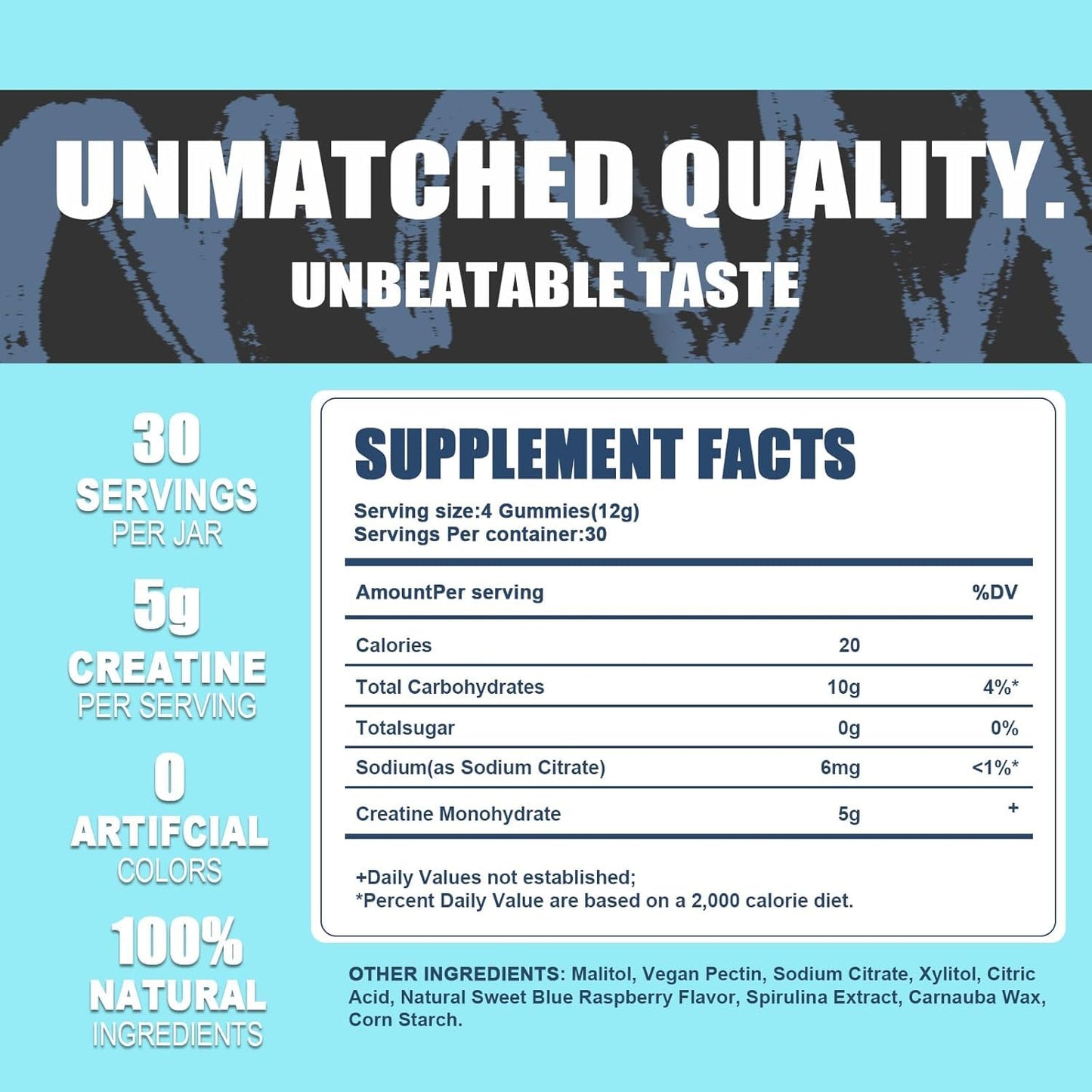 Creatine Monohydrate Gummies 5g – Vegan, Halal & Sugar-Free | Blue Raspberry