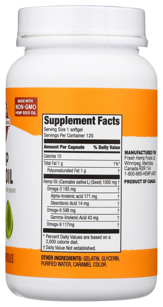 Manitoba Harvest Hemp Seed Oil Softgels — 780mg Omegas 3 & 6, 120ct