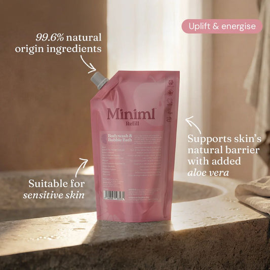 Miniml Pink Grapefruit & Aloe Vera Bodywash & Bubble Bath — 1L Refill