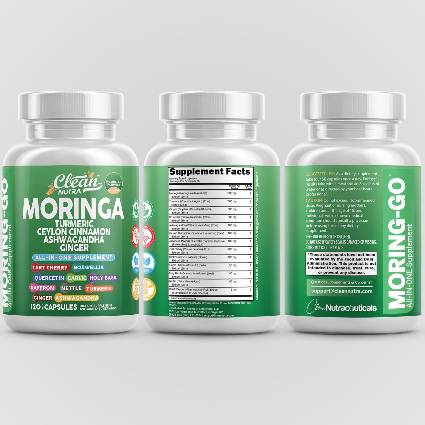 Clean Nutra Moring-Go Moringa & Turmeric Capsules 13-in-1