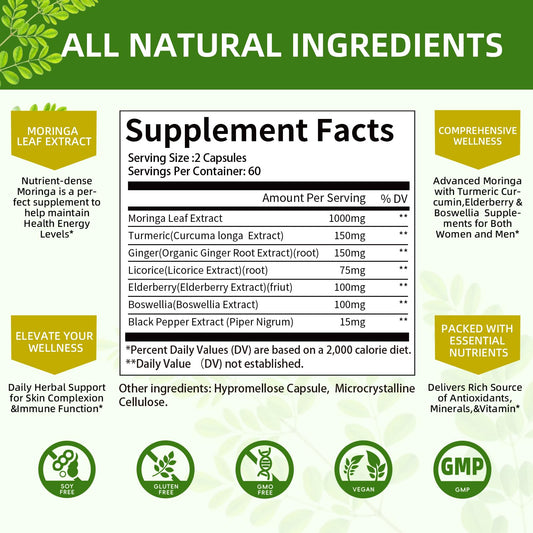 Mulittea Moringa Capsules 1000mg 7-in-1 | 2-Pack 120 Vegan Capsules