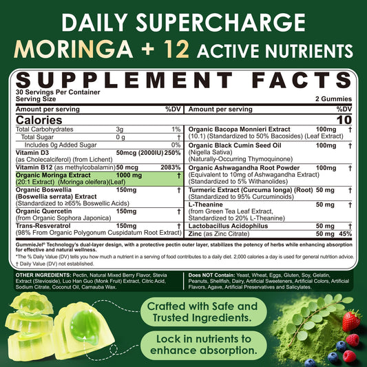 Moringa Gummies 1000mg Sugar-Free 13-in-1 | 60ct | USA Made