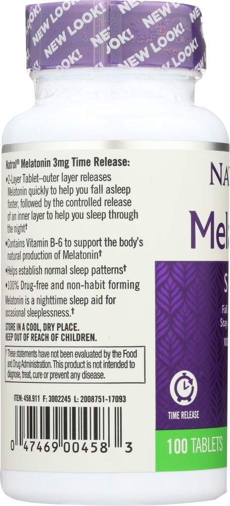 Natrol Melatonin 3 mg Time Release Sleep Tablets, Vitamin B6 — 4-Pack (100 ea) - Calm Era