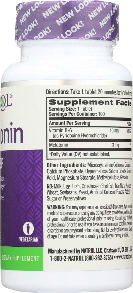 Natrol Melatonin 3 mg Time Release Sleep Tablets, Vitamin B6 — 4-Pack (100 ea) - Calm Era