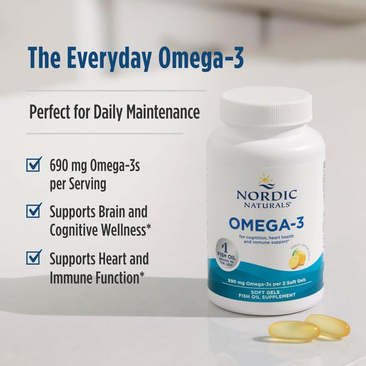 Nordic Naturals Omega-3 Lemon 690mg EPA/DHA | 180 Softgels 90 Servings