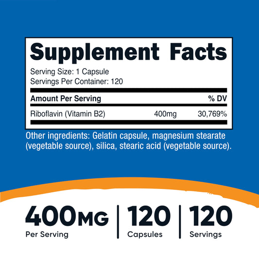 Nutricost Vitamin B2 Riboflavin 400mg — 120 Capsules