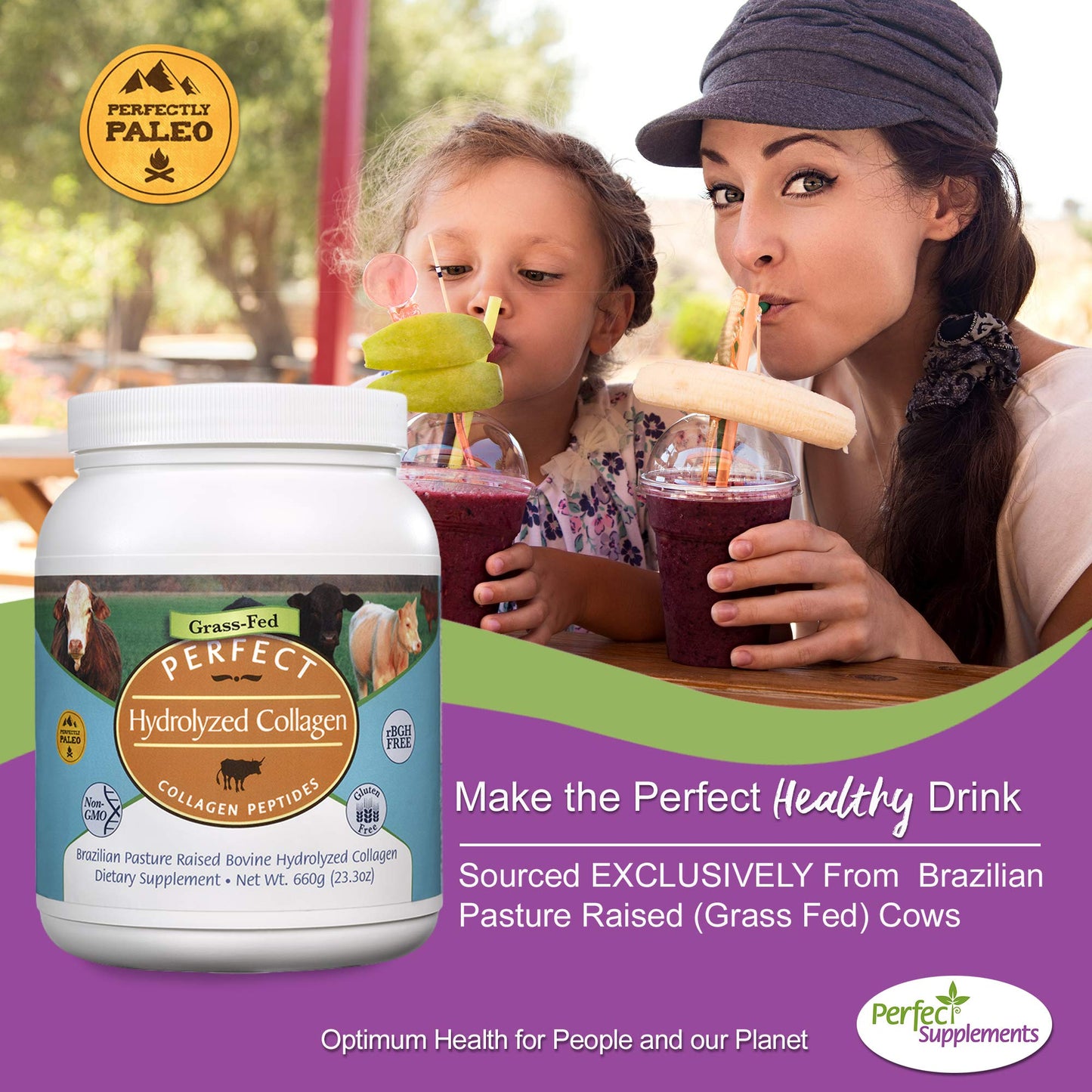 Perfect Supplements Hydrolyzed Collagen Powder – Grass-Fed, Brazilian Pasture-Raised | 660g × 2