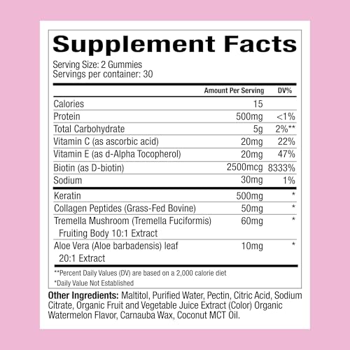 Plant People WonderBeauty Gummies – Hair, Skin & Nails | Tremella, Marine Collagen, Keratin & Biotin | Watermelon | 60 Gummies