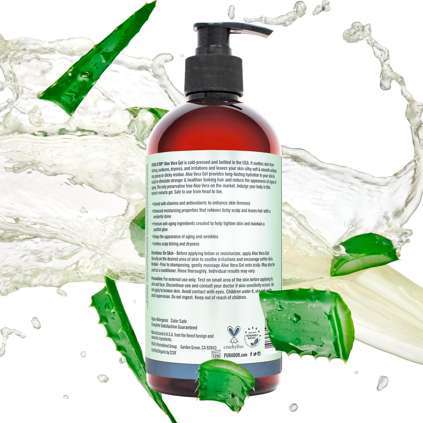PURA D’OR Organic Aloe Vera Gel — Lavender, 16oz