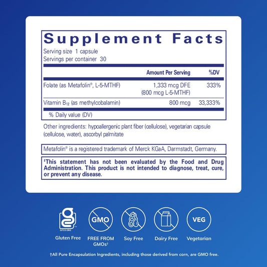 Pure Encapsulations B12 Folate — Energy & Cognitive Support, 30 Capsules