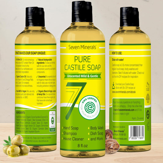 Seven Minerals Pure Castile Soap — Unscented, Sensitive Skin, 8oz
