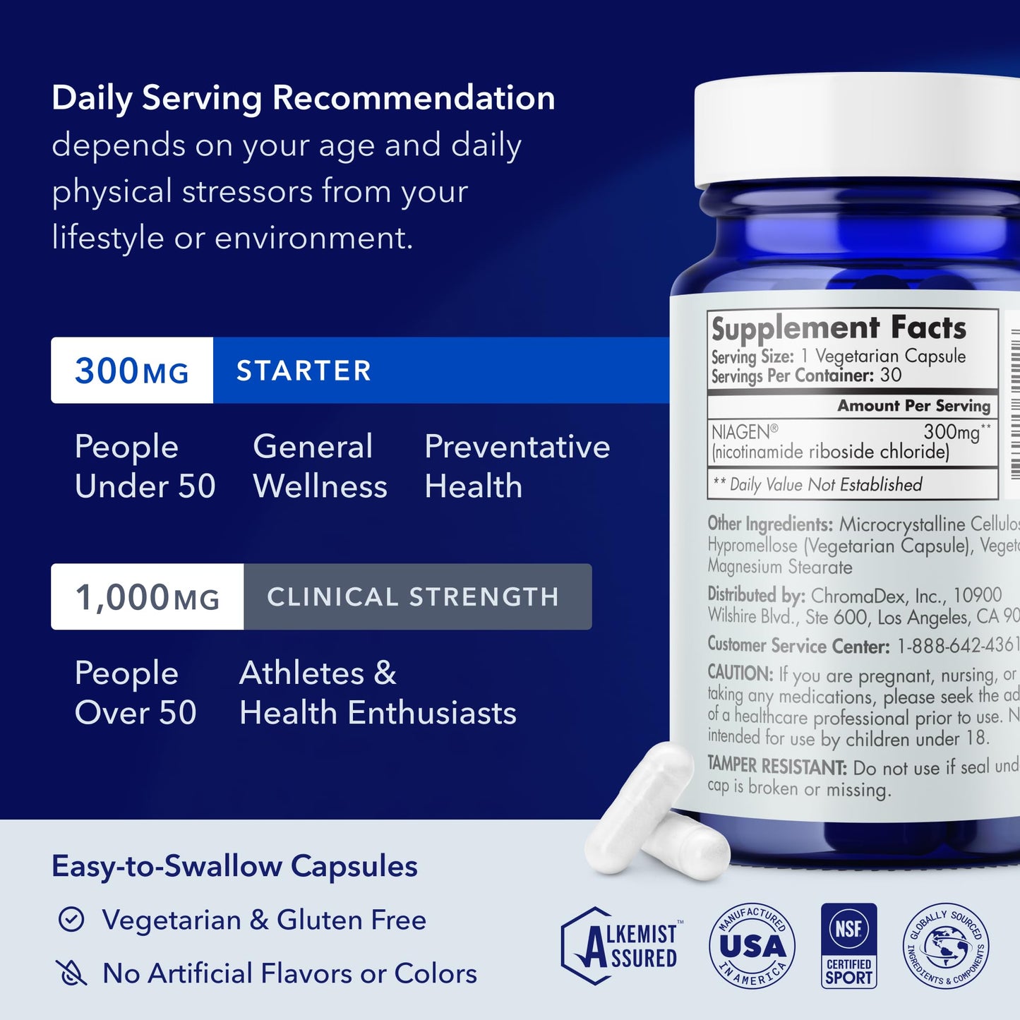 TRU NIAGEN Patented NAD+ Supplement | Nicotinamide Riboside 300mg | 30 Servings | 2 Bottles