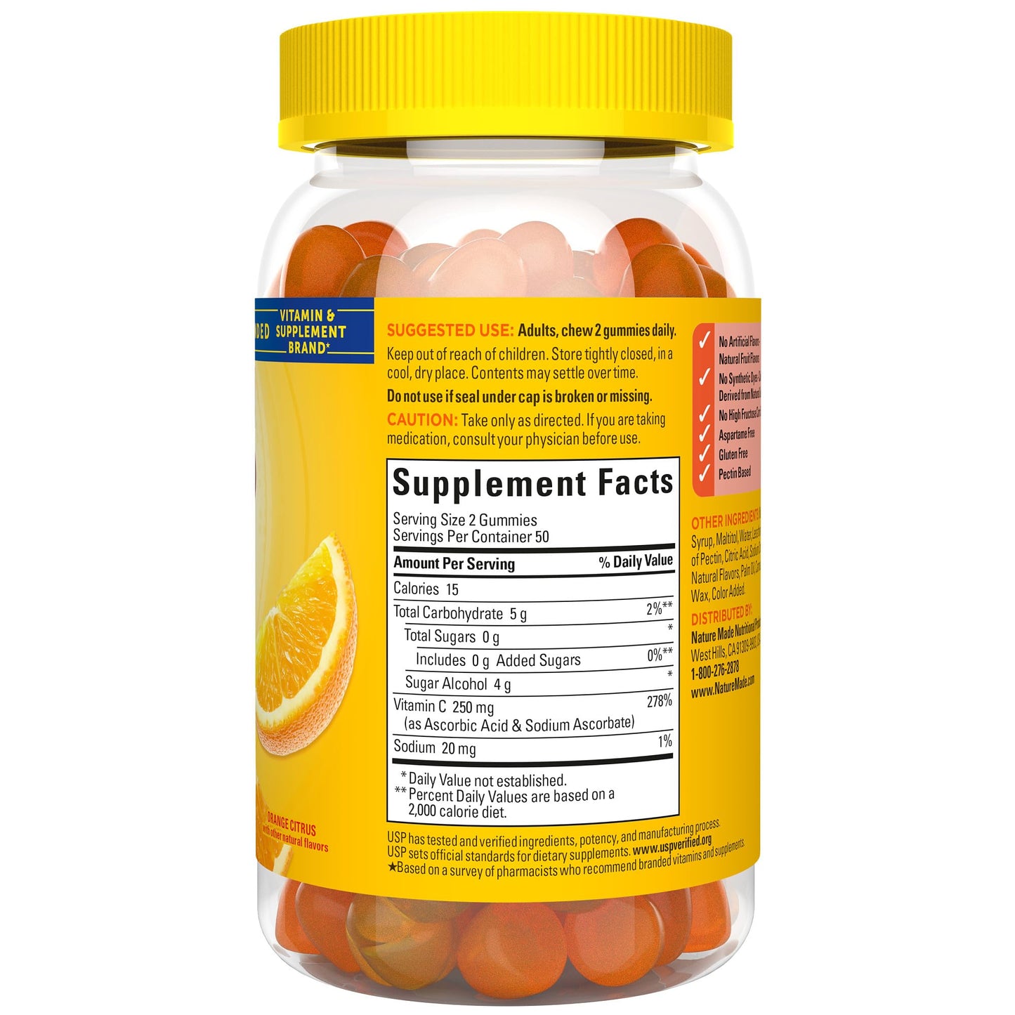 Nature Made Zero Sugar Vitamin C Gummies 250mg — 100 Count
