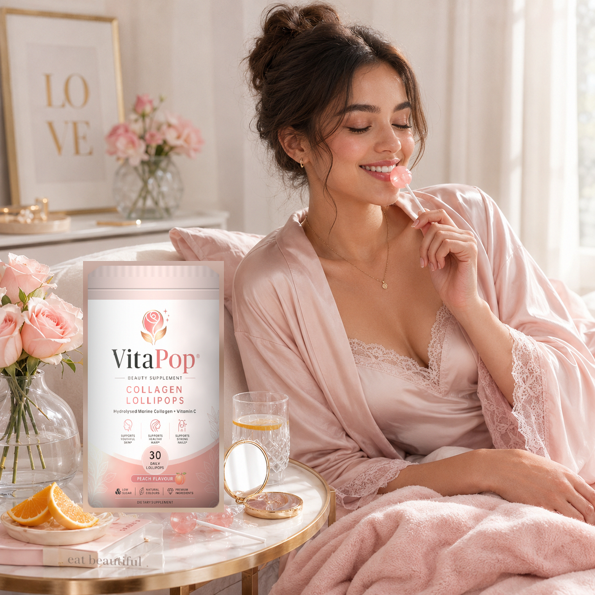 VitaPop Peach Marine Collagen Lollipops, 30 Pack