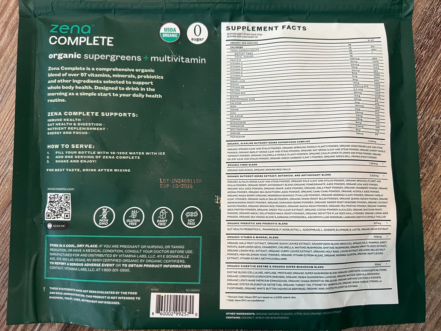 Zena Nutrition Complete Organic Super Greens & Multivitamin – Watermelon Citrus | 30 Packets