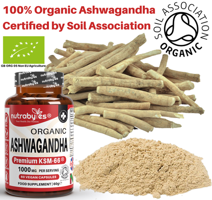 Organic Ashwagandha KSM-66® 1000mg | with Organic Black Pepper | 60 Vegan Capsules