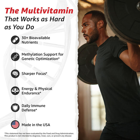 10X Health System Optimize Multivitamin for Men – 90 Capsules | 34-in-1 Methylated Formula, 5-MTHF, NAC, 800 mcg B12 - Calm Era