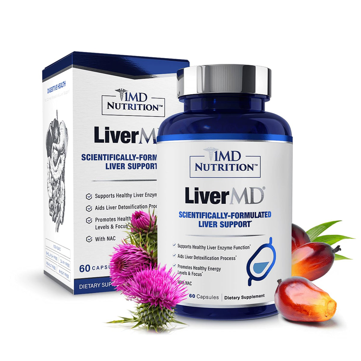 1MD Nutrition LiverMD - Liver Support Supplement with Siliphos Silybin & NAC | 60 Capsules - Calm Era