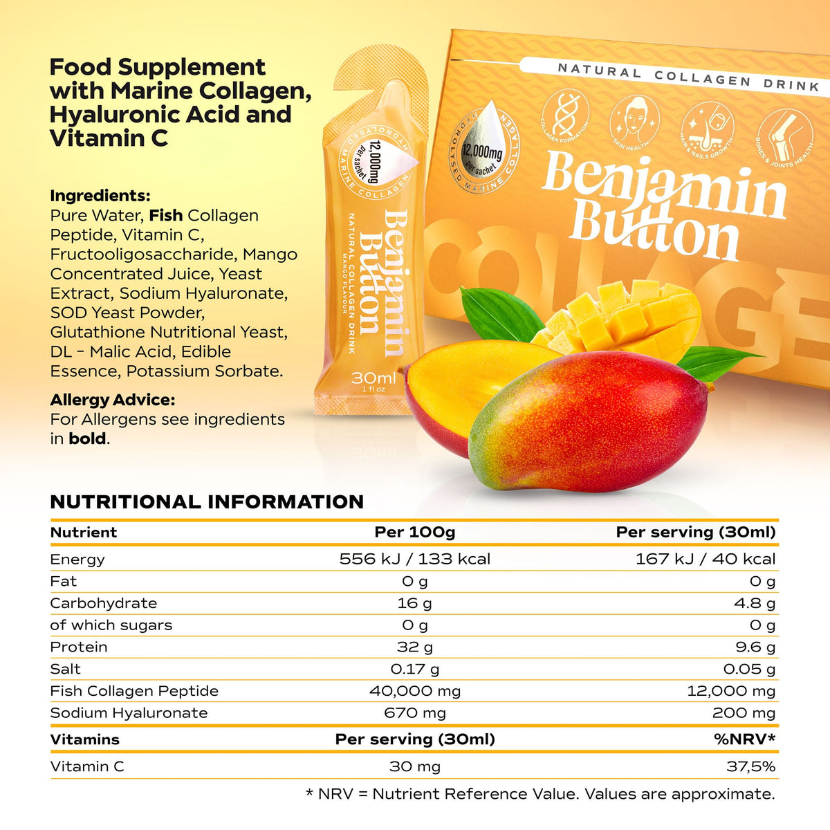Benjamin Button Mango Marine Collagen Drink Sachets